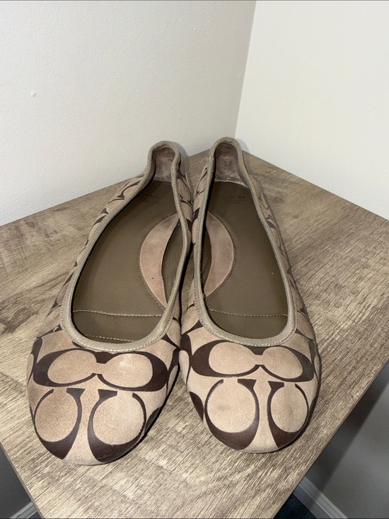 Coach Shoes - Coach Beige and Brown Signature Logo Ballet Flats